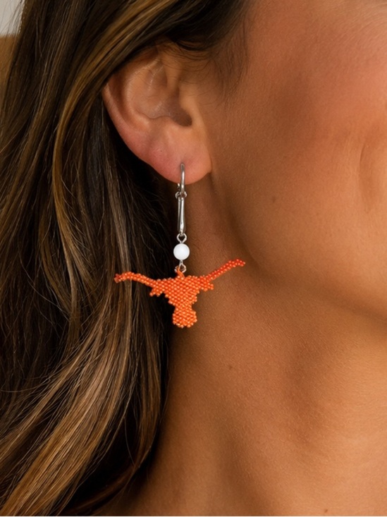 Handmade Jewelry - Orange White Longhorn Earrings